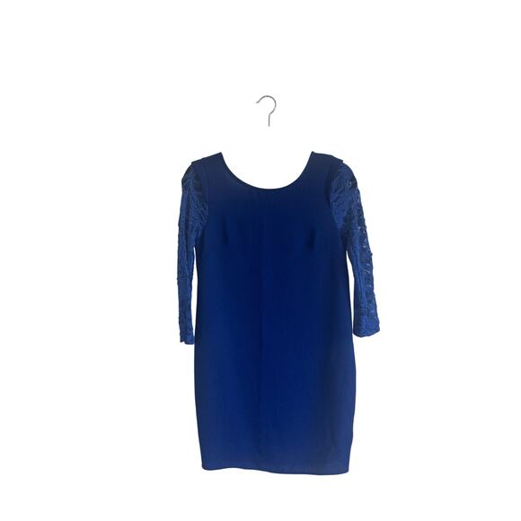 AKIRA Chicago Women's Lace Sleeve Bodycon Mini Dress S Open Back Royal Blue - Picture 4 of 14